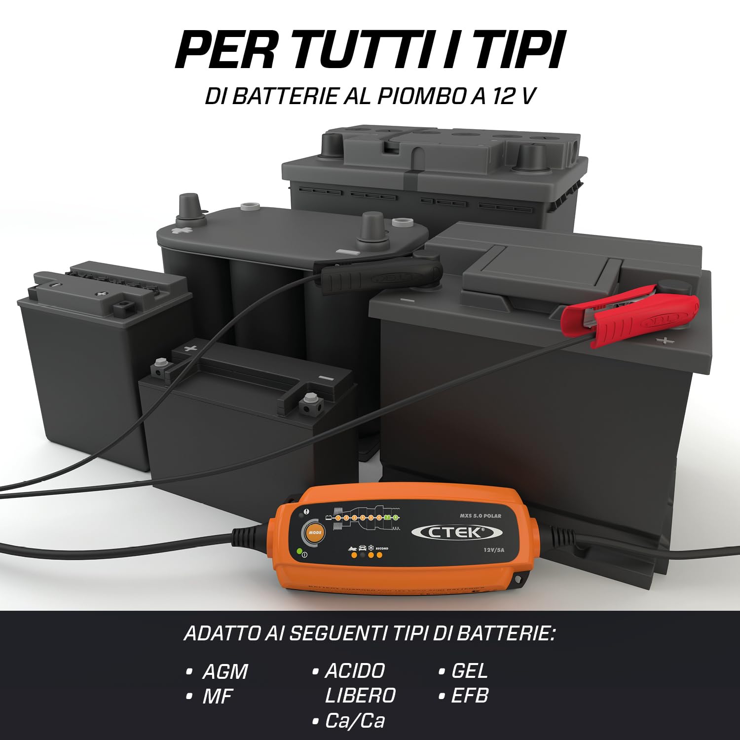 CTEK Caricabatterie 5A Max per Auto Camion Moto Batteria Fino a 1.2-110Ah | Protezione cortocircuito | Dispositivo antisurriscaldamento 56-855