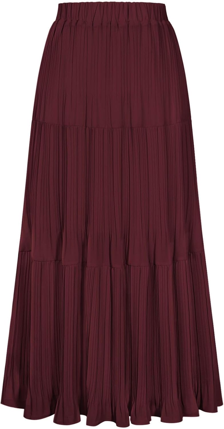 Kate Kasin 2026 Women's Chiffon Maxi Skirt, High Waist Pleated Skirts, Summer Flowy Long Skirts with Underskirt