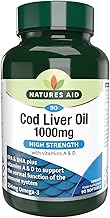 Natures Aid Cod Liver Oil 1000mg Softgels – High Strength Omega-3 Fish Oil with Vitamins A & D – Supports Immune System, Heart Health, Brain, Vision, Joints – Non-GMO – 90 Capsules