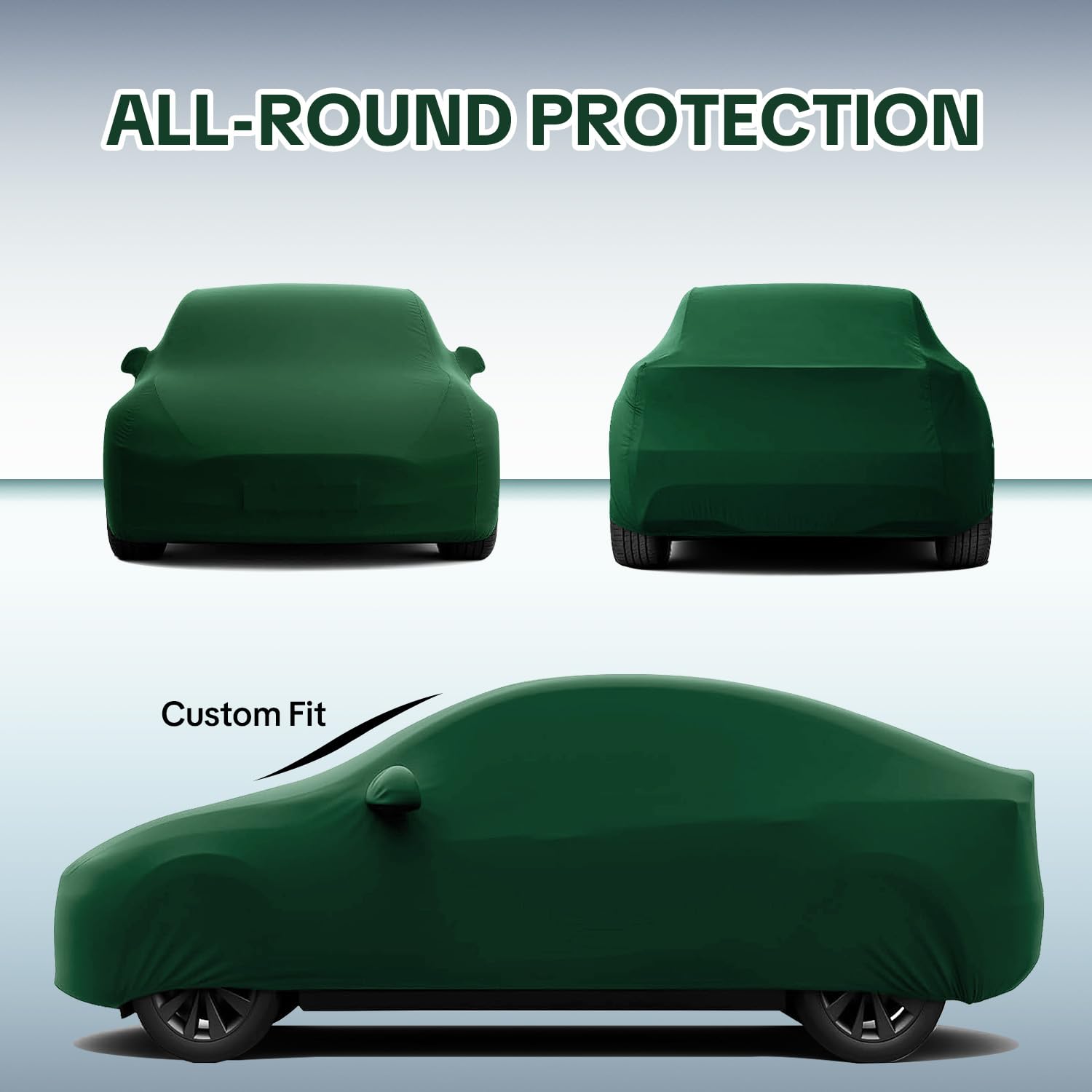 WinPower Funda Coche Interior Antipolvo Transpirable Elástica Lona Cubre Funda Protectora Completa Suave Antiarañazos Hatchback Cubierta para Garaje Exposición de Coches Verde, 3.95-4.25M, 1 Pieza