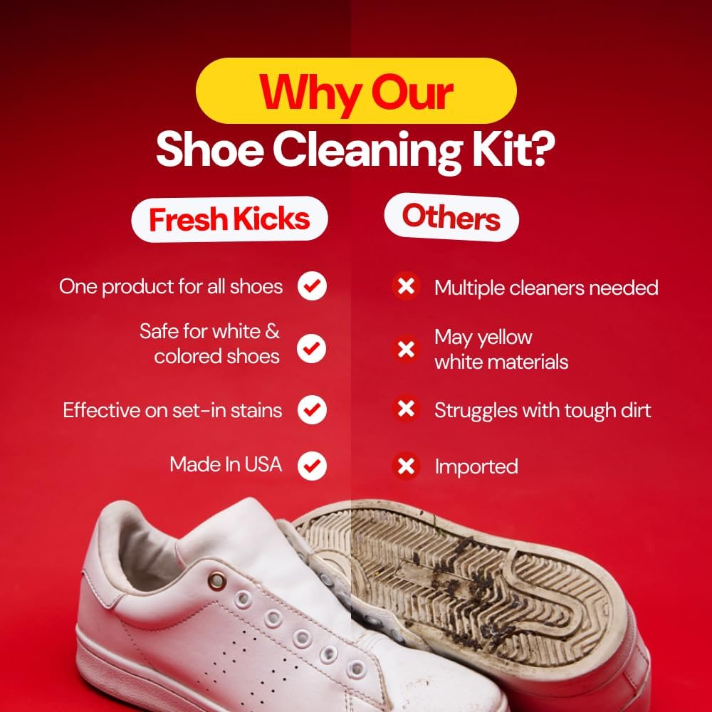 FRESH KICKS Sneaker Cleaning Kit, Foaming Cleaner & Brush – Restores White Sneakers, Suede, Canvas, & Leather
