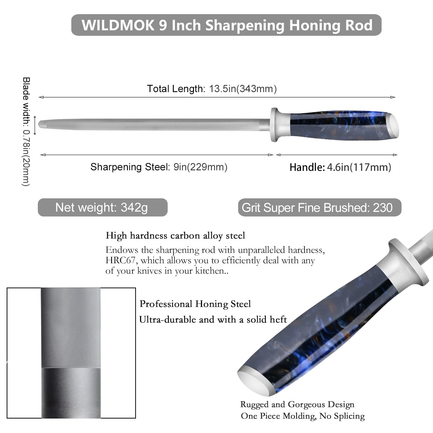WILDMOK Afilador de Cuchillos Profesional de Acero al Carbono con Diamante de 9 cm, Afilador de Cuchillos en Barra Aplicable para Cocina, hogar o Caza