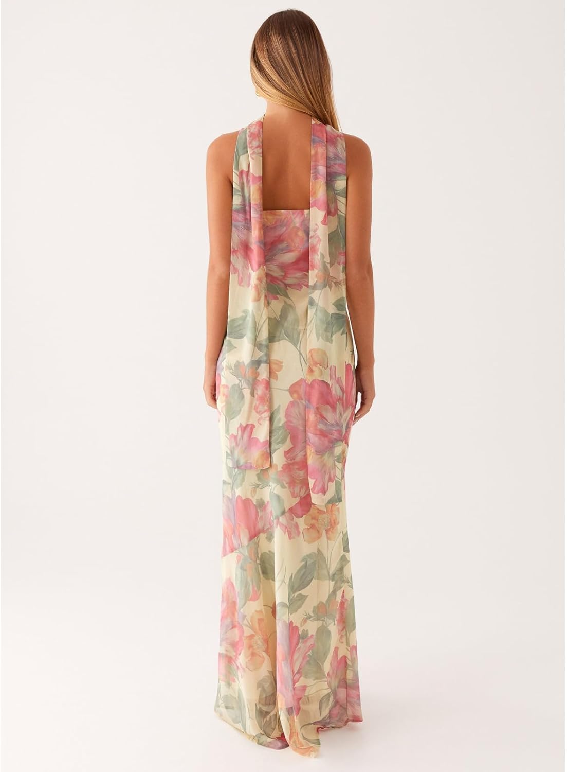 Women Floral Tube Maxi Dress with Scarf Summer Strapless Tube Bodycon Mesh Layer Cocktail Party Wedding Guest Dress