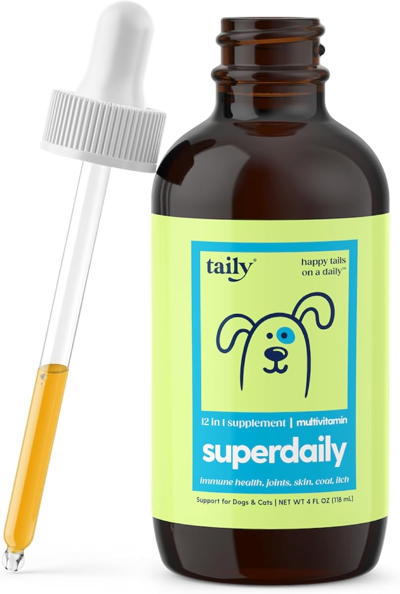 Multivitamínico con colágeno líquido para perros y gatos: fórmula súper diaria 12 en 1 para articulaciones, intestinos, alergias, sistema inmunológico, piel y pelaje