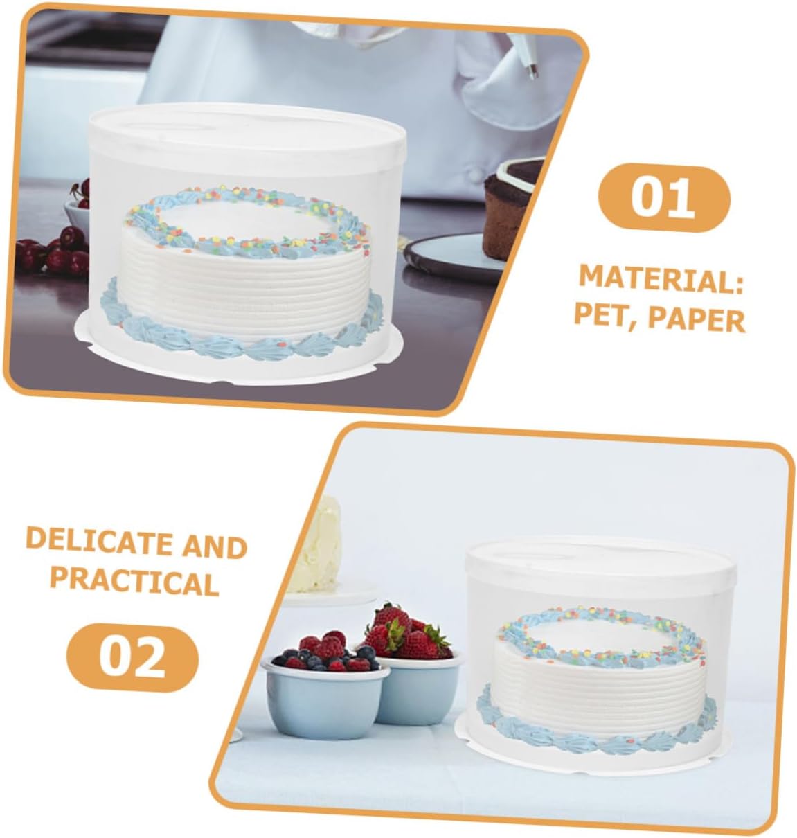 FRCOLOR 5pcs 8-inch round Plastic Cake Boxes with Dome Lids Tall Portable Cake Carriers for Bakery Display and Birthday Packaging