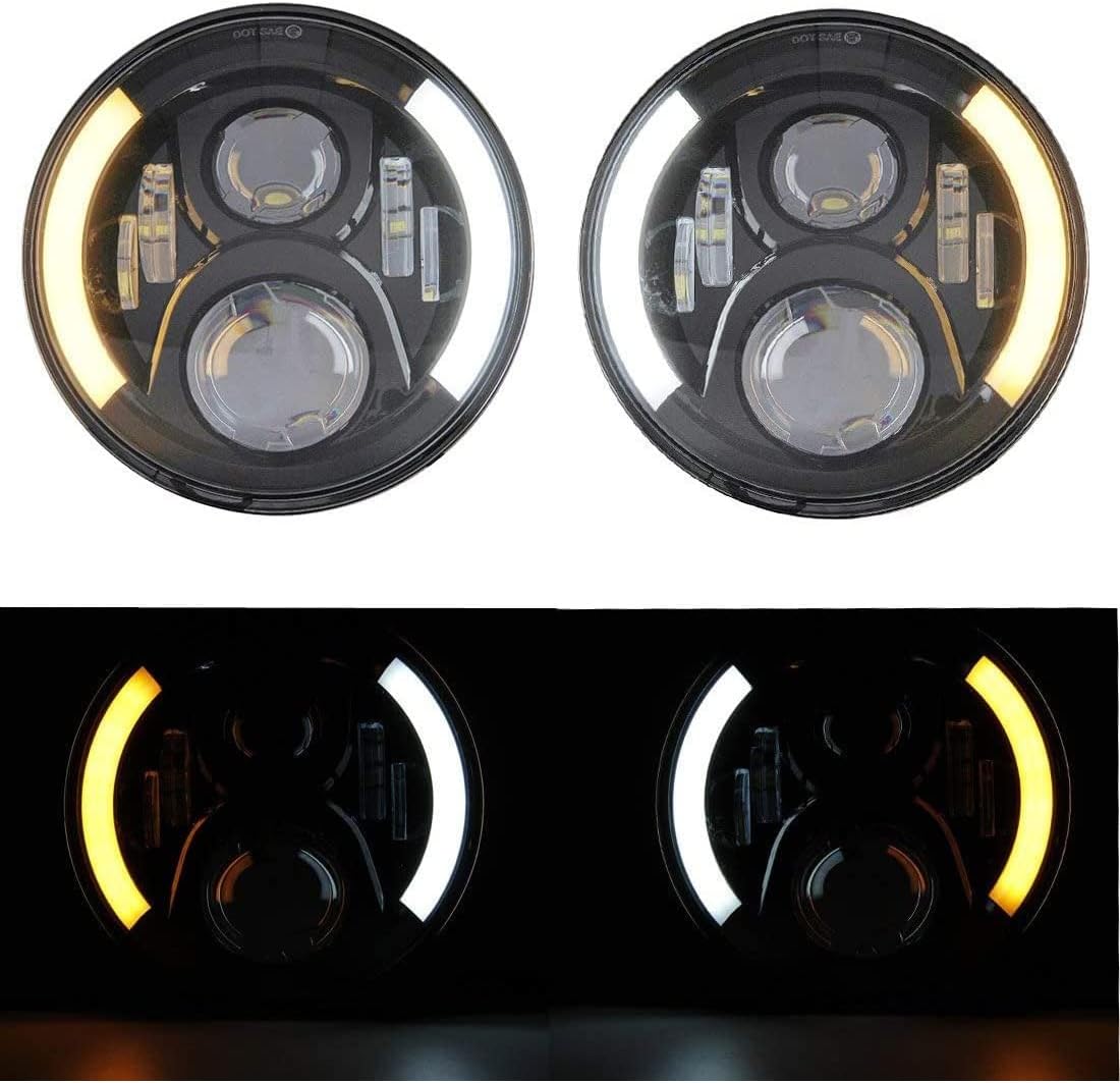 SKTYANTS 7" 7in led motorcycle headlight DRL Amber Turn Signals Lights Motorcycle with 7 Inch Mounting Bracket Ring Compatible with Road Glide Street Glide Electra Glide