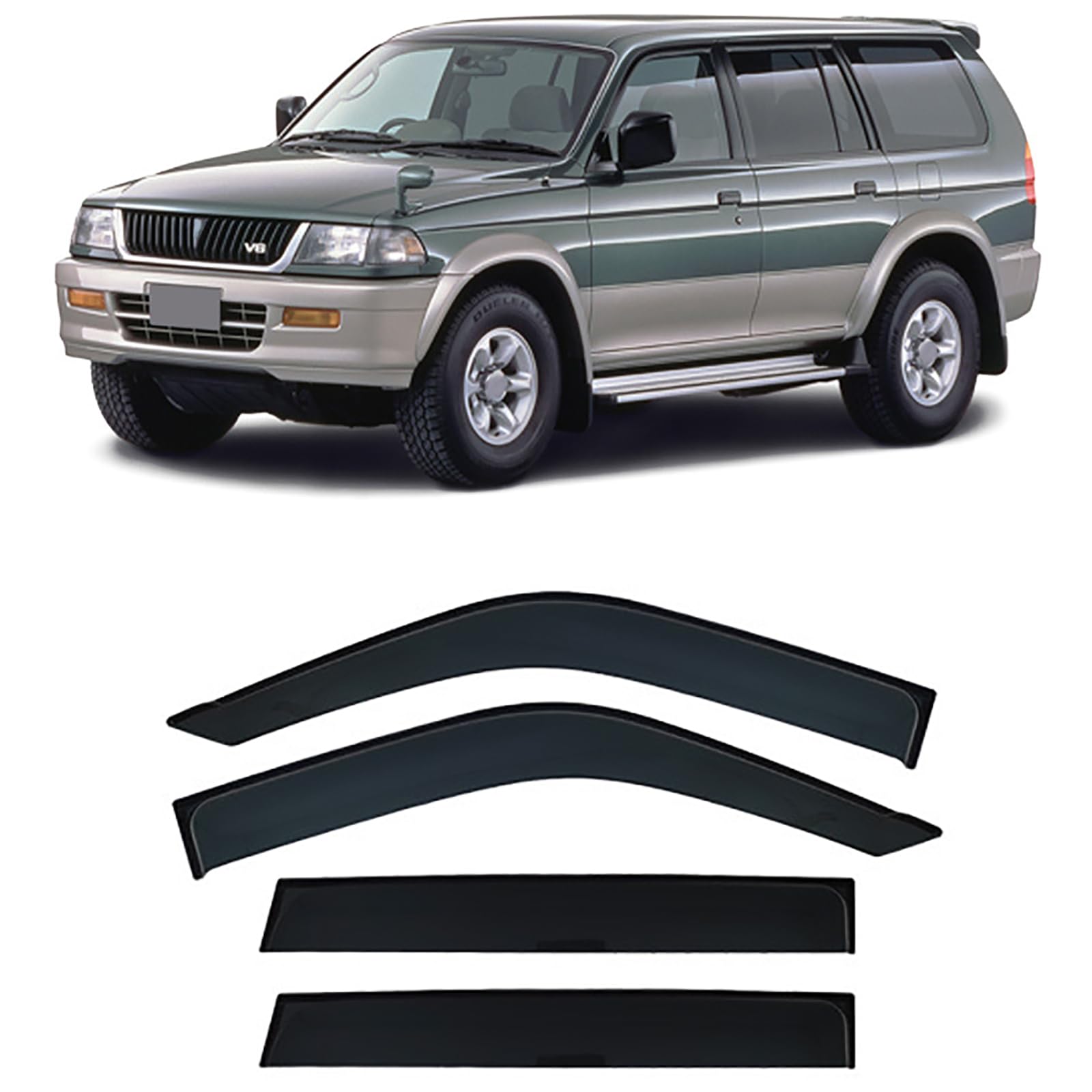 FZTZSQ 1 Set Car Wind Deflectors for Mitsubishi Challenger MK1-K80-K90 1996-2007, Car Front Rear Side Window Visors Rain Guards Ventilated Accessories