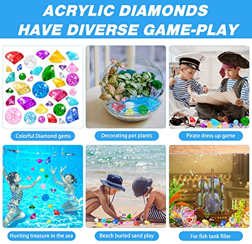 Yujun 46 Pcs Diving Gems Toys,Acrylic Big Diamond Pool Gems With Pirate Treasure Chest Summer Beach Underwater Swimming Toys For Kids Birthday Swimming Pool Party Favors Fish Tank Stuffer (3 Sizes) #TOP6