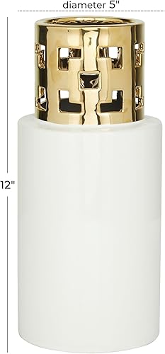 Miniatura 6 de CosmoLiving by Cosmopolitan Jarrón decorativo de cerámica con detalles dorados recortados, florero para decoración del hogar, 5 x 5 x 12 pulgadas,