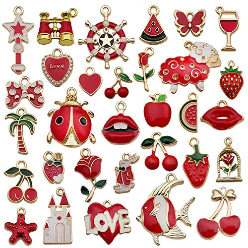 Tangser 31 Pcs Assorted Red Plated Enamel Pendants Necklace Bracelet Charms, Animal Fruit Charm Pendant Diy For Necklace Bracelet Jewelry Making And Crafting #TOP14