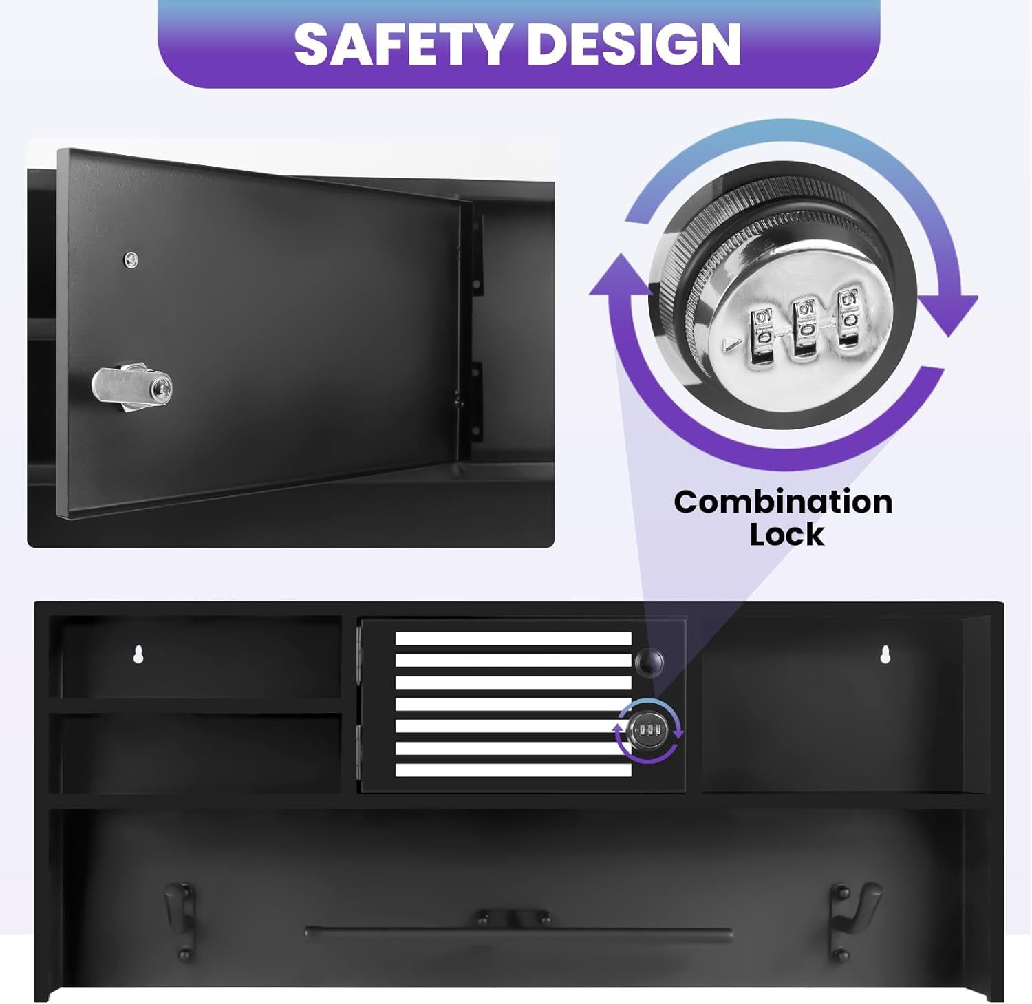 Heavy Duty Police Gear Rack Wall Mount with Combination Lock, Tactical Duty Gear Hanger with 2 Hooks for Law Enforcement Equipment, Ideal for Police Station, Firehouse, Security Office & Home Use