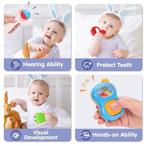 Miniatura 3 de Qizebaby Juego de 21 juguetes de sonajeros para bebé, juguetes para bebés de 3 a 6 meses, sonajero para bebés de 3, 4, 5, 6, 7, 8, 9, 10, 11, 12
