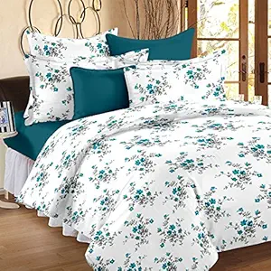 HUESLAND by Ahmedabad Cotton 144 TC Cotton Bedsheet for Double Bed with 2 Pillow Covers - White, Blue