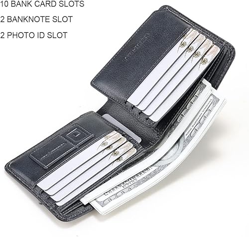 Miniatura 10 de CHANPINCL Cartera de cuero triple para hombre con bloqueo RFID con 2 ventanas de identificación, 2 compartimentos para efectivo, 6-8 ranuras para