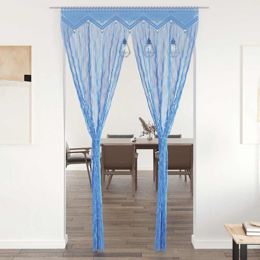 Rideau en macramé Bleu 140x240 cm Coton et Polyester, decoratif pour Porte, fenêtre, séparation pièce, Salon ou Chambre, Facile à Fixer et Couper Selon Vos Besoins