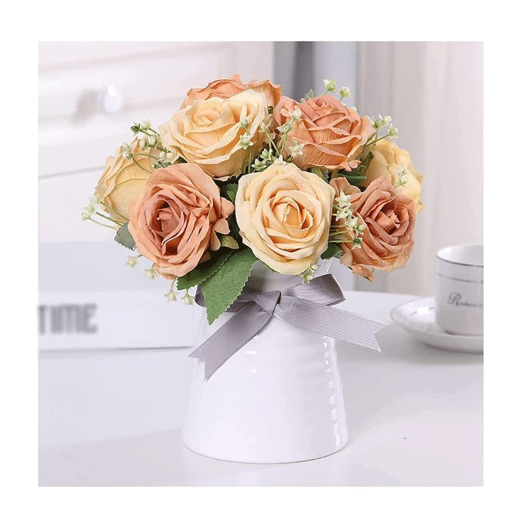DFGHNBVC Artificial Flowers For Decoration Artificial Flowers Roses Silk Flower Arrangements Artificial Flower Set With Ceramic Vase Arrangement Wedding Bouquet Artificial Flowers.One Color-C