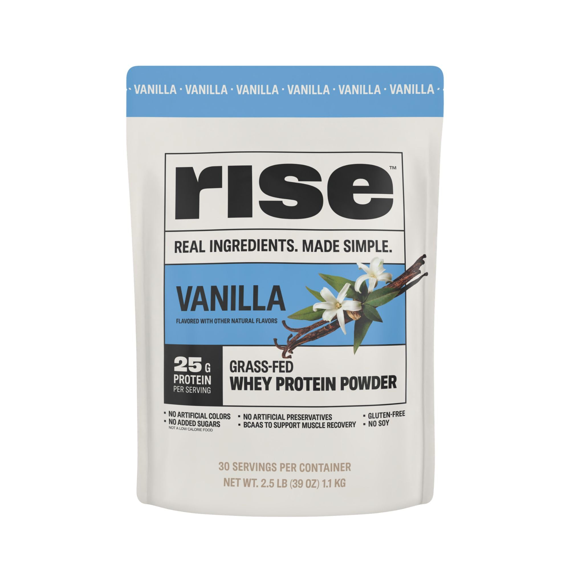 Rise Whey Protein em Pó sabor baunilha, 25 g de proteína, 1,135 kg