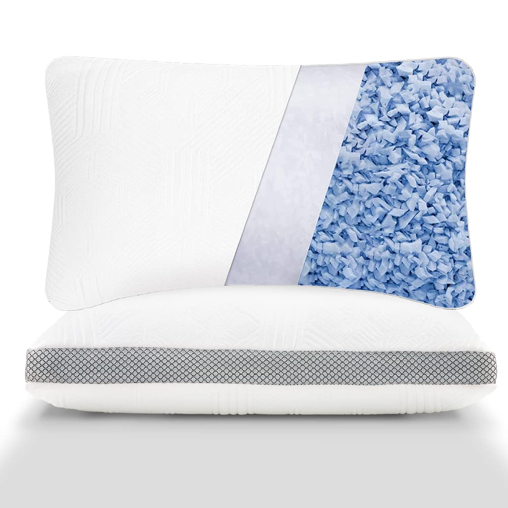 Photo 1 of 4R Pillows Queen Size Set of 2 - Cooling Shredded Memory Foam Pillow - Firm and Soft Adjustable Bed Pillow for Sleeping - Bamboo Pillow for Back/Stomach/Side Sleepers - Oeko-TEX Certified Queen Size, Pack of 2