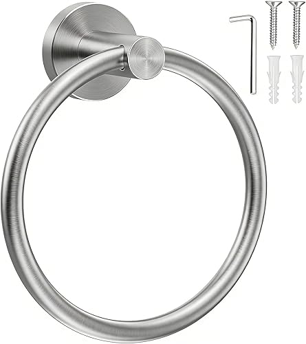 Miniatura 19 de SetSail - Soporte de toalla para pared de baño, anillo de toalla negro mate de acero inoxidable, soporte de toalla de mano resistente para baño