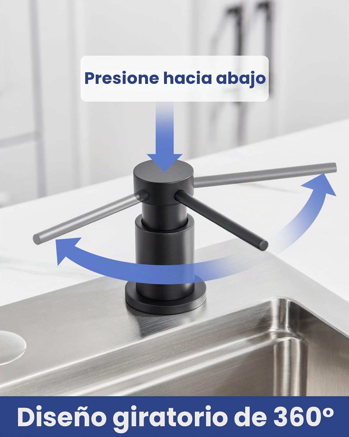 Dispensador Jabon Cocina Bajo Encimera, Dosificador Jabon Cocina Duradero con Tuercas de Acero INOX 304(sin Plástico), Botella de 300 ml y Tubo Silicona de Extensión de 1,25 m, Negro