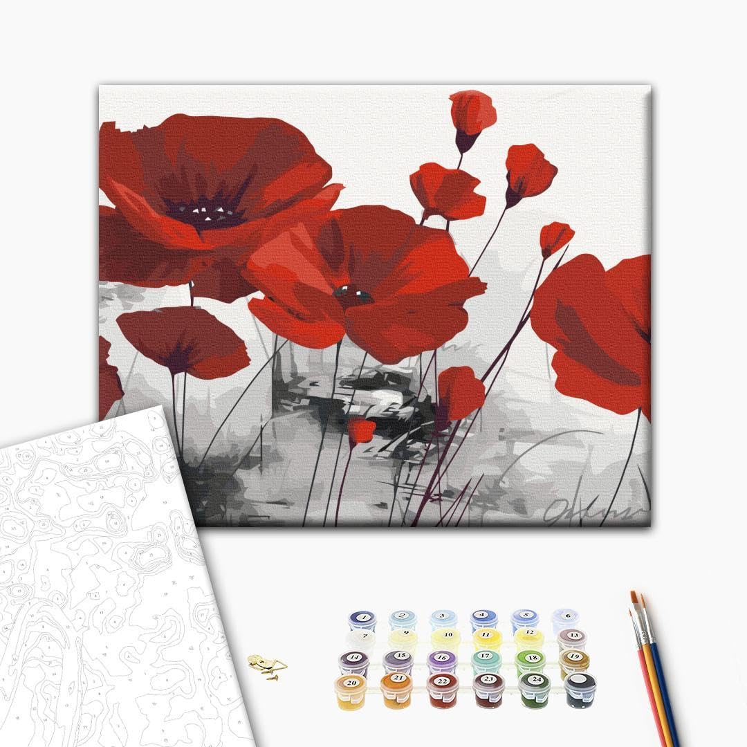 murando - Peinture par Numéros Adulte DIY 50x40 cm - Avec Cadre, Peintures Acryliques et Pinceaux - Tableau à Faire Soi-Même Loisir Créatif - Coquelicots b-A-10405-d-a