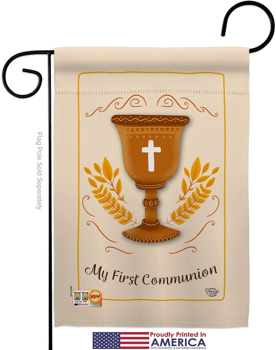My First Communion Garden Flag Set Wall Holder Religious Cross Chalice Holy Eucharist Christian Religion Tradition Small Decorative Gift Yard House Banner Made In USA 13 X 18.5