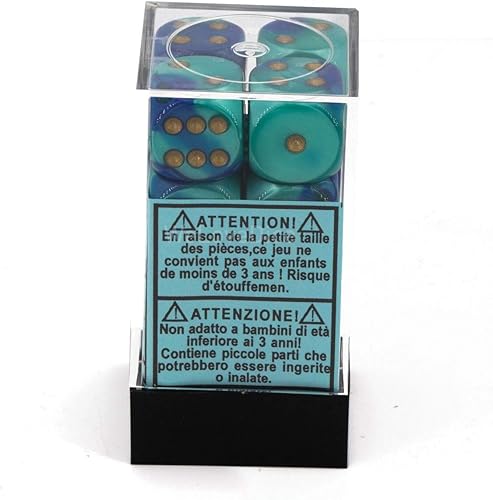 Miniatura 3 de Chessex DND - Juego de dados poliédricos de plástico Géminis de 0.63 pulgadas, color azul, verde azulado y dorado, incluye 12 dados  D6 CHX26659,