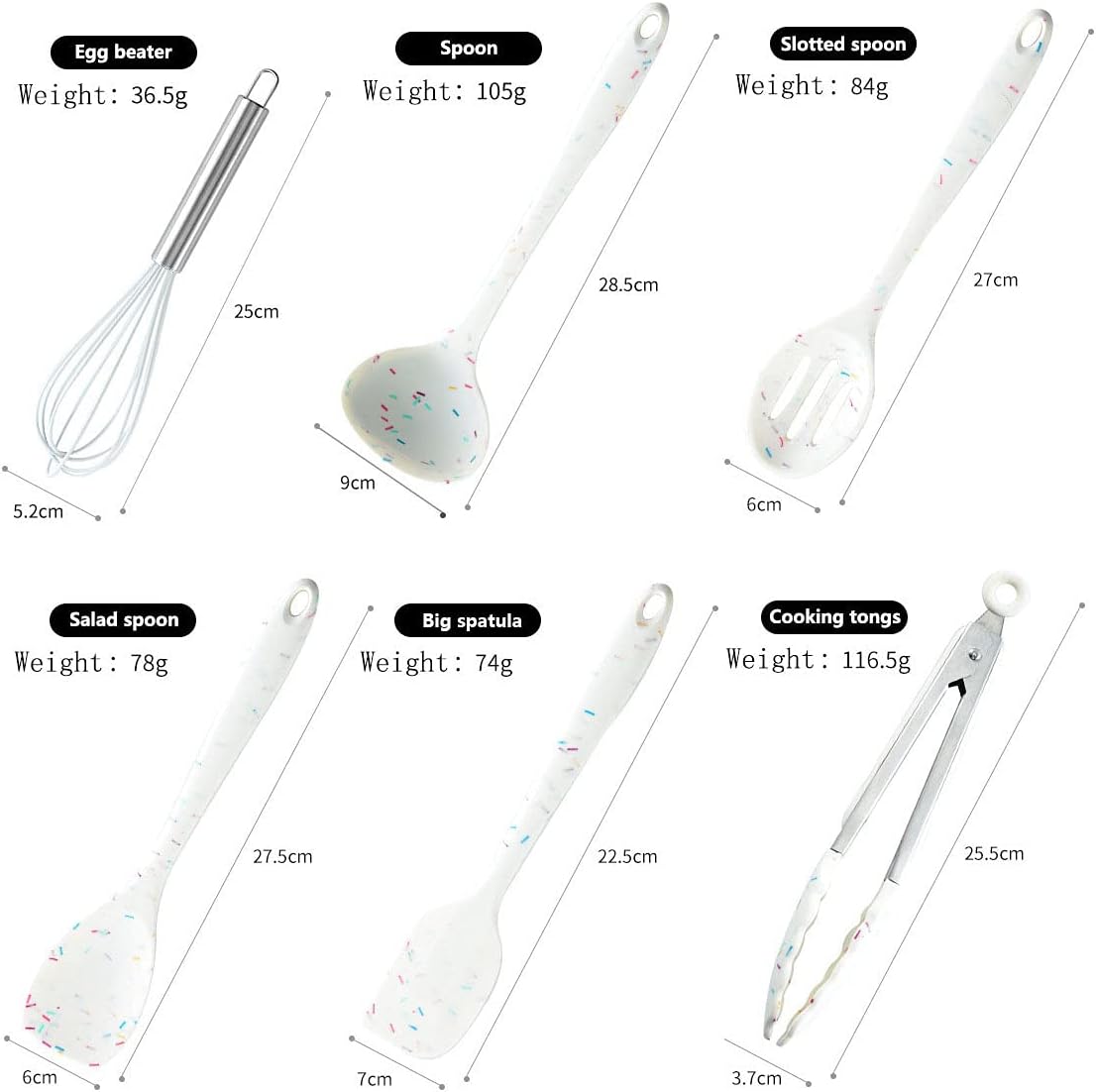 11 Pcs Silicone Cooking Utensils Kitchen Utensil Set,Turner,Tongs,Spatula,Spoon,Brush,Egg Beater. Colorful Silicone Kitchen Gadgets Tools Set for Nonstick Cookware (Colored dots)