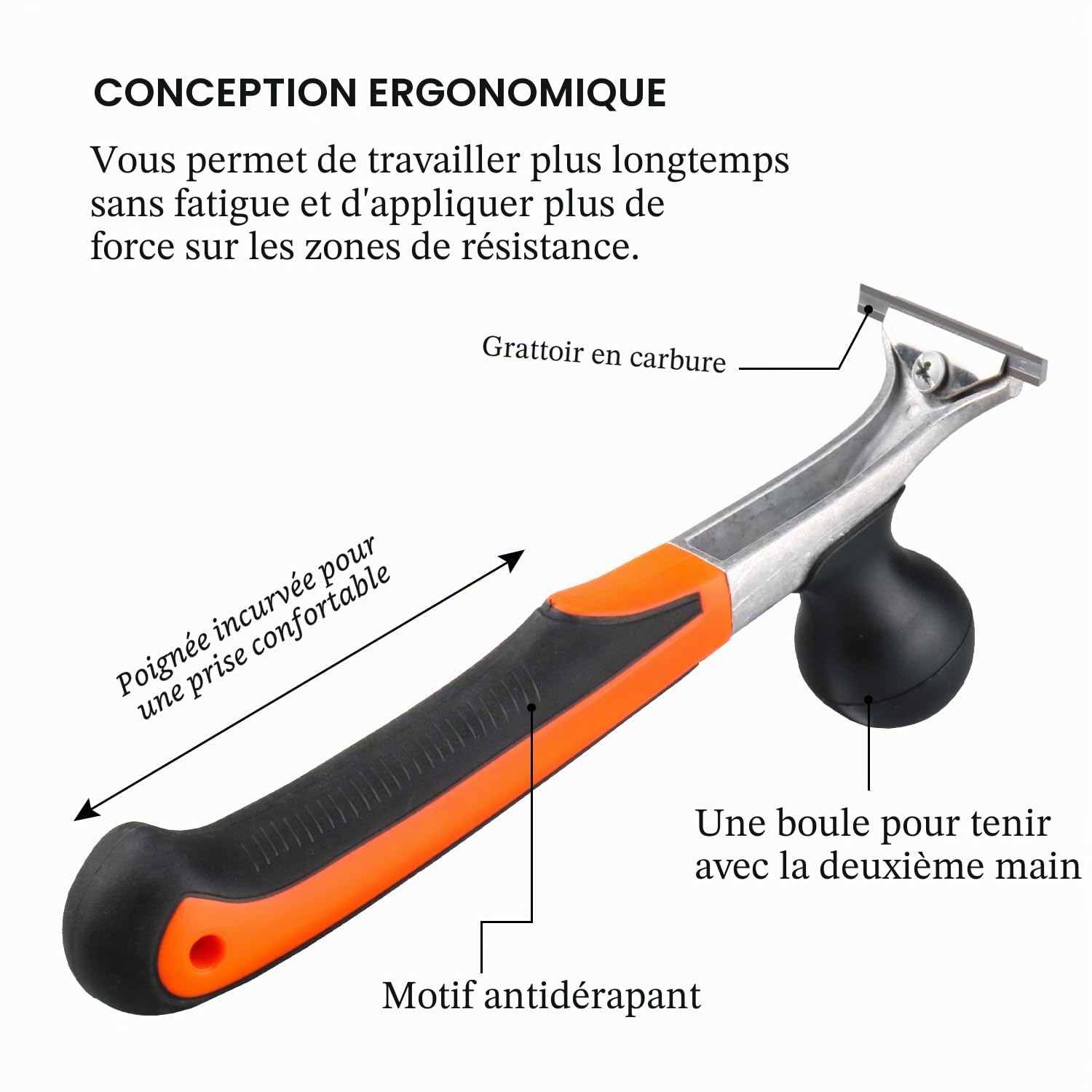 Grattoir ergonomique en carbure de tungstène de qualité supérieure, 6,3 cm, outil grattoir pour enlever le vernis, la peinture, la colle, la résine, le vernis sec, les taches, le mastic, les rayures