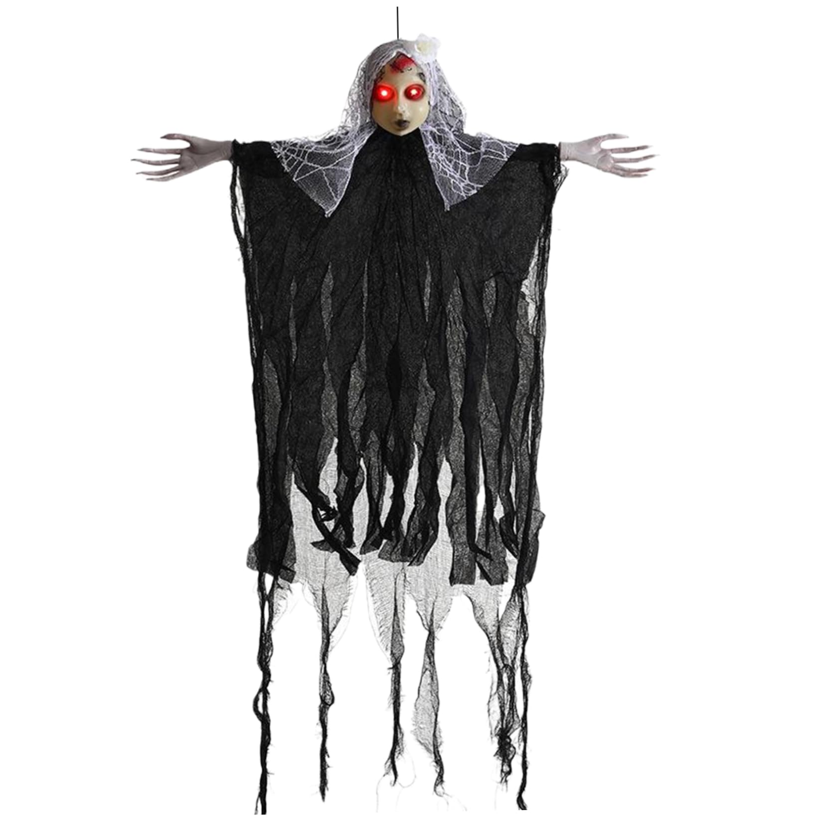 Veesper 39'' Halloween Animatronics 39" Hanging Ghost With Light-Up Eyes And Flexible Arms, Animated Scary Halloween Decoration For Haunted House, Party, Yard, Lawn