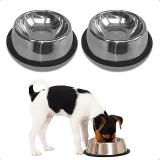 KIT 2 Comedouro de Inox 500ml para Cães e Gatos Raças Pequenas, Antiderrapante