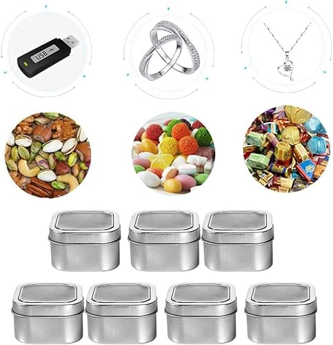 Miniatura 6 de Latas cuadradas de metal con tapas de ventana, paquete de 15 latas de plata cuadradas vacías para hacer velas, dulces, regalos y tesoros (4 onzas)