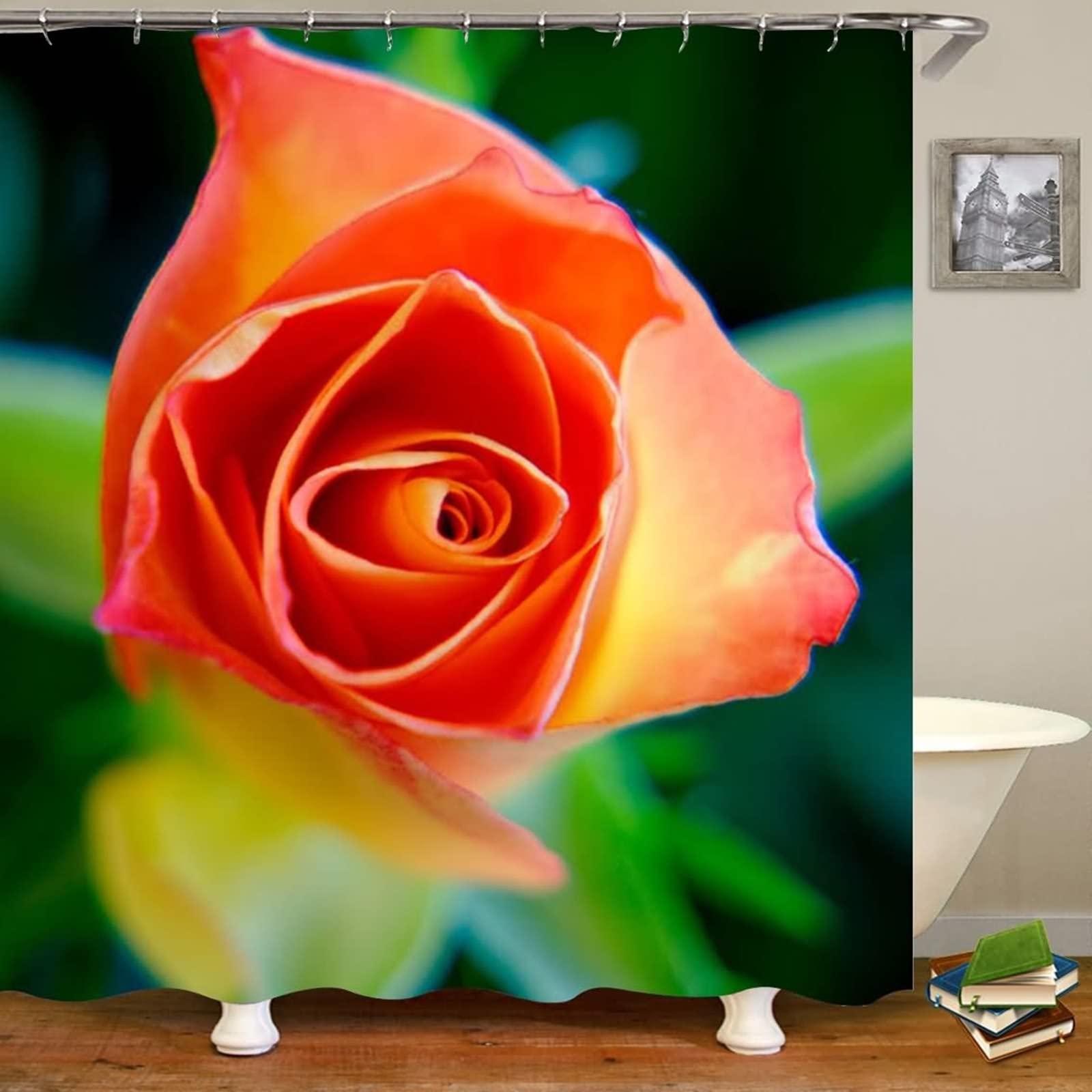 Rideau de douche imperméable anti-moisissure au motif fleur rose