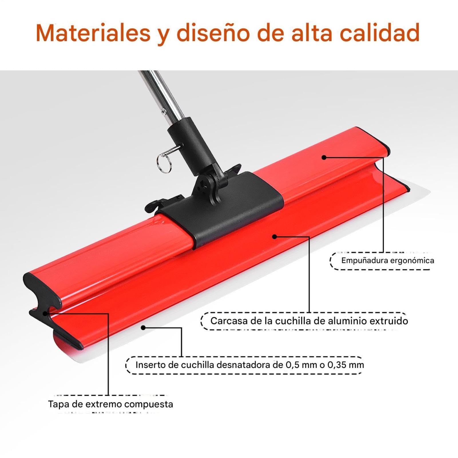 Llana para alisar paredes telescópica juego de espátulas con mango extensible 86-207 cm y 10 tamaños de cuchilla (155-955 mm), mango ergonómico Z, para pladur y pintura – incluye rodillo Rojo