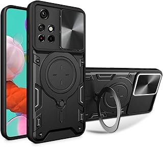 Grabist case Compatible with Redmi Note 11 pro Plus, Premium Protection Back Case with Camera Slide Cover Built-in CD Ring Stand Shockproof case (Black)