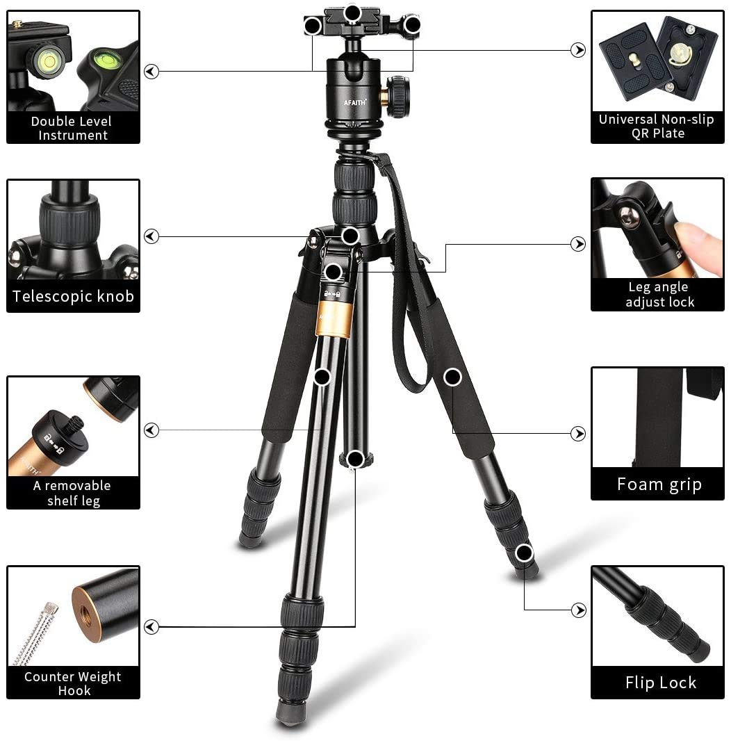 Trépied Photo Léger JEIFN – 161,8 Cm Max – Aluminium, Rotule 360°, Portable – Idéal Voyage Et Extérieur