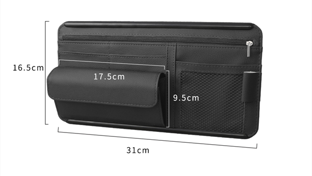 Organisateur De Pare-Soleil Voiture En Cuir PU – Rangement Cartes, Lunettes, Stylos, Documents – Noir – Universel SUV Camion