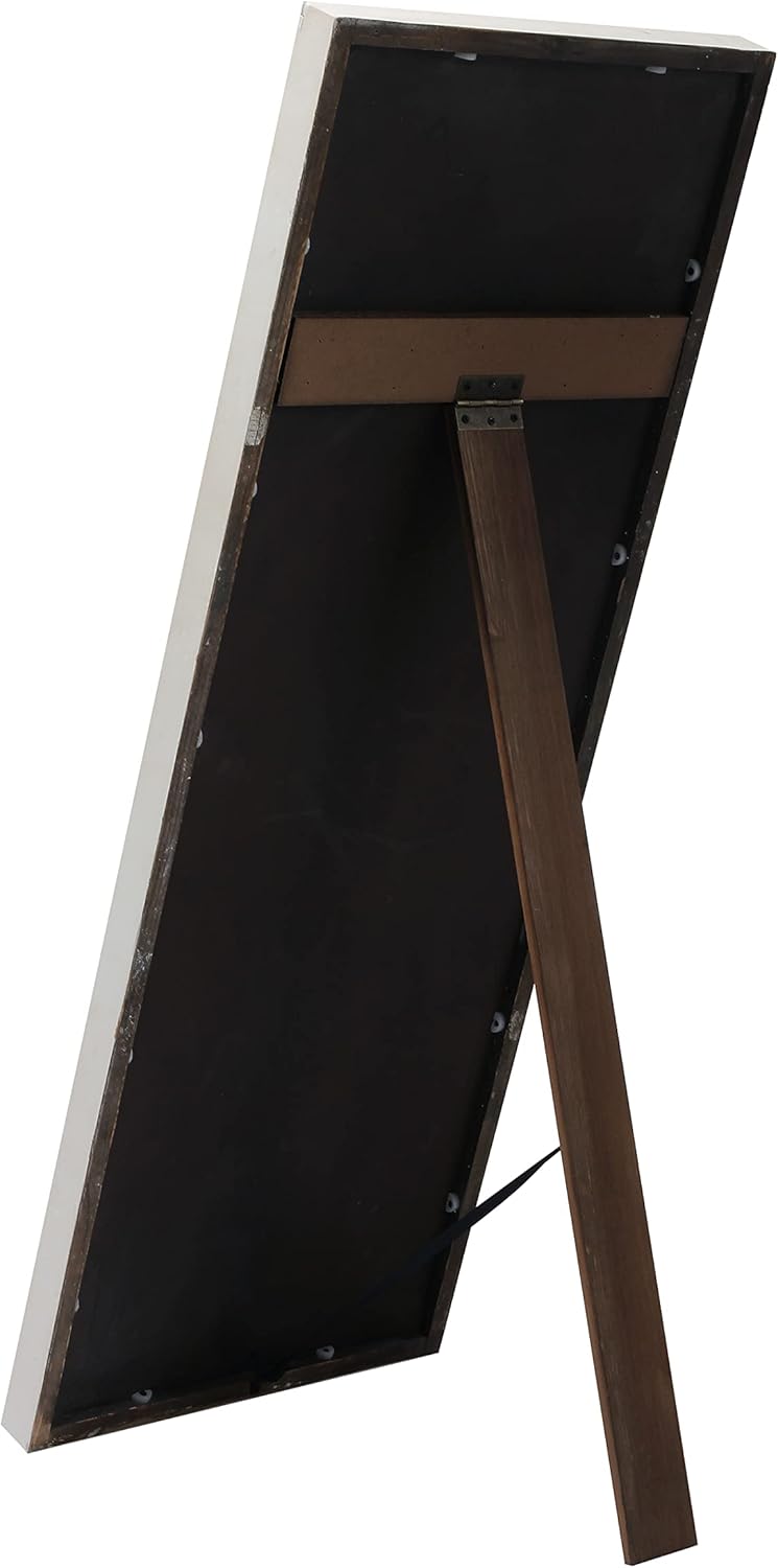 Vintage Small Full Length Mirror with Stand 42 inch, Handmade Distressed Finish White Leaning Rustic Wood Floor Mirror, Ornate Carved Arched Full Length Mirrors for Bedroom Dressing Room