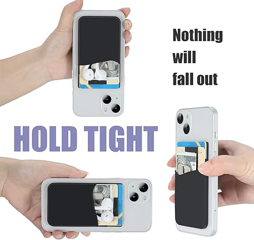 Miniatura 4 de Zemexy Paquete de 2 carteras para teléfono, tarjetero de silicona para tarjetas de crédito, doble bolsillo para la parte posterior de la funda del