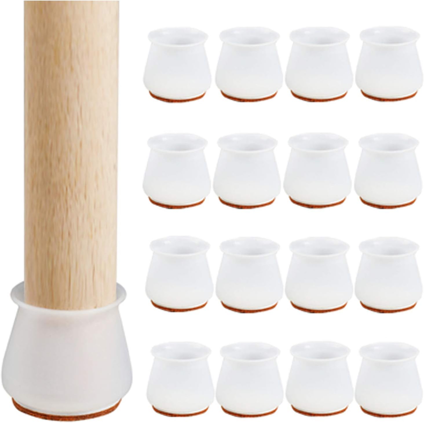 Silicone Chair Leg Caps with Felt Pads - 16Pcs Stool Leg Protectors - Caps to Prevent Floor Scratches and Reduce Noise - Transparent White
