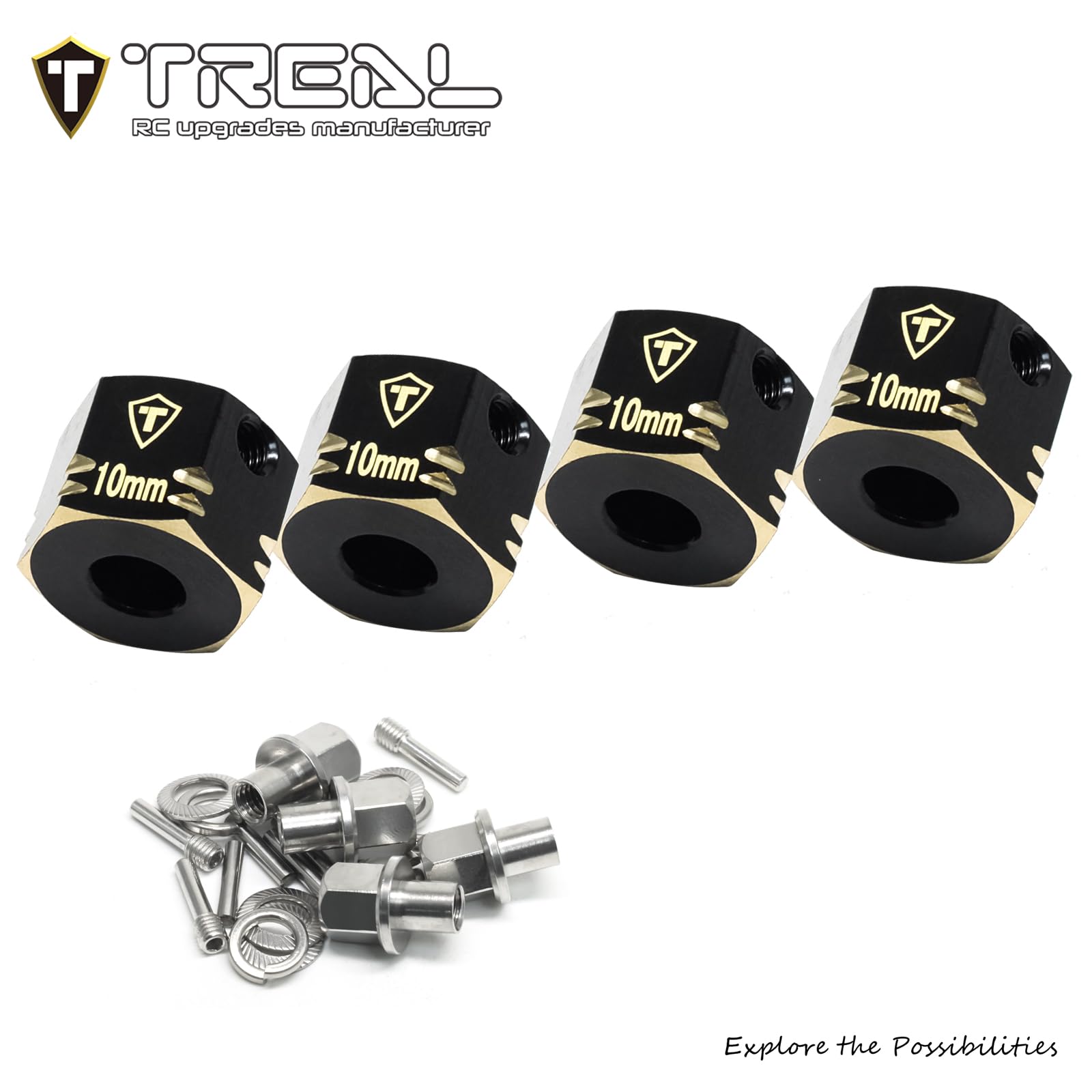 Treal Brass Hex Extended Wheels Hubs Adaptors 12 * 10mm (4) pcs for Axial Capra SCX10 III