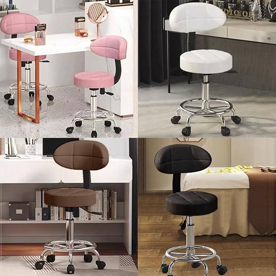 Office Desk Chair,Rolling Stool Computer Chair with Low Back,Height Adjustable Work Home Salon Drafting Swivel Task Chair with Footrest(Black,Pack of 1)