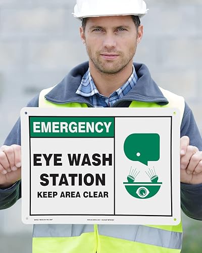 Miniatura 8 de Accuform Signs MFSD928VP Señal de seguridad de plástico leyenda EMERGENCY EYE WASH STATION KEEP AREA CLEAR con gráfico 7 de longitud x 10 de ancho x