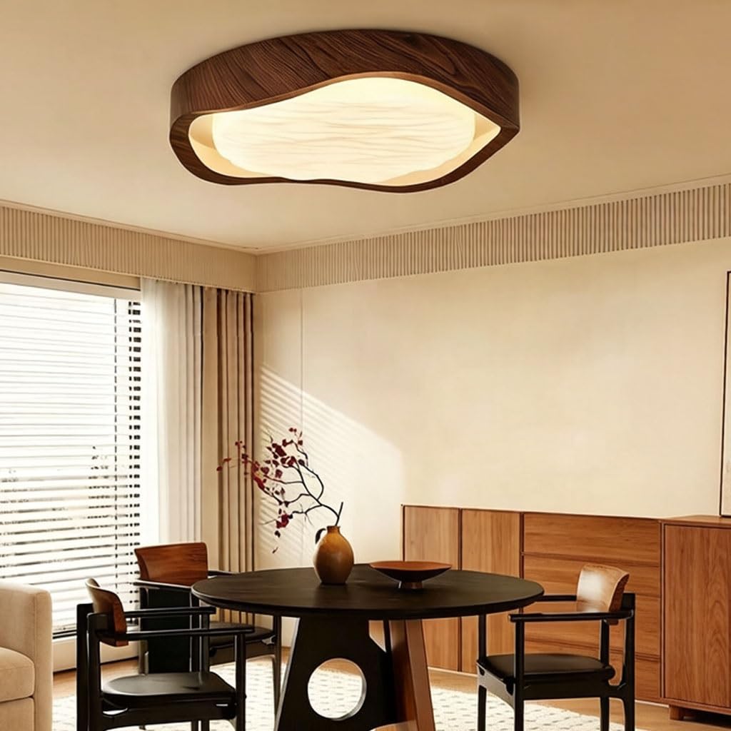 Modern LED Deckenleuchte Stufenlos Dimmbar Ø50cm Nussbaum Optik 36W Wellenförmige Retro Deckenarmatur Deckenlampe Für Schlafzimmer Wohnzimmer Kinderzimmer Esszimmer Arbeitszimmer