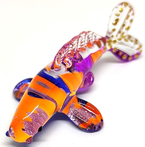 Figuras en miniatura de peces japoneses de carpa koi, animales soplados a mano, arte de vidrio coleccionable, regalo para decorar (morado naranja)