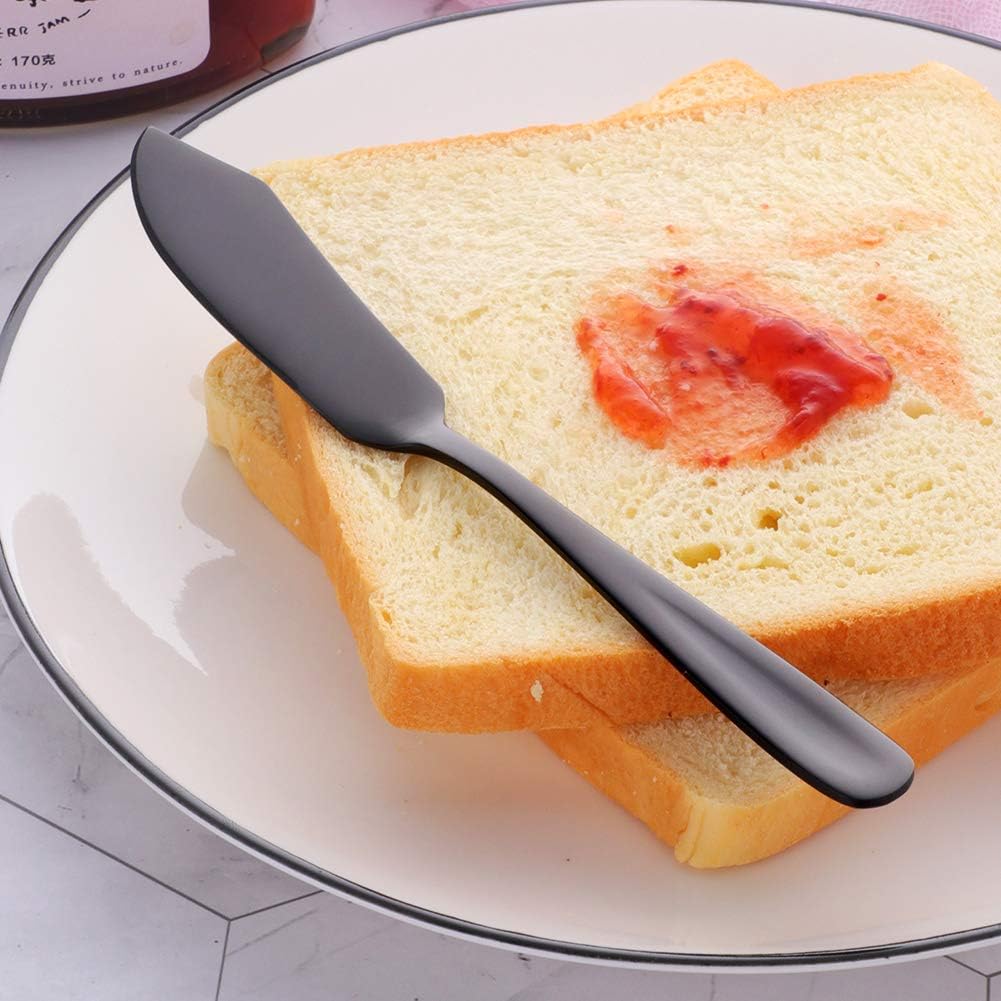Stainless Steel Cheese Dessert Knives, Set of 6, Breakfast Butter Knife, Slicer Sandwich Spreader (Black)