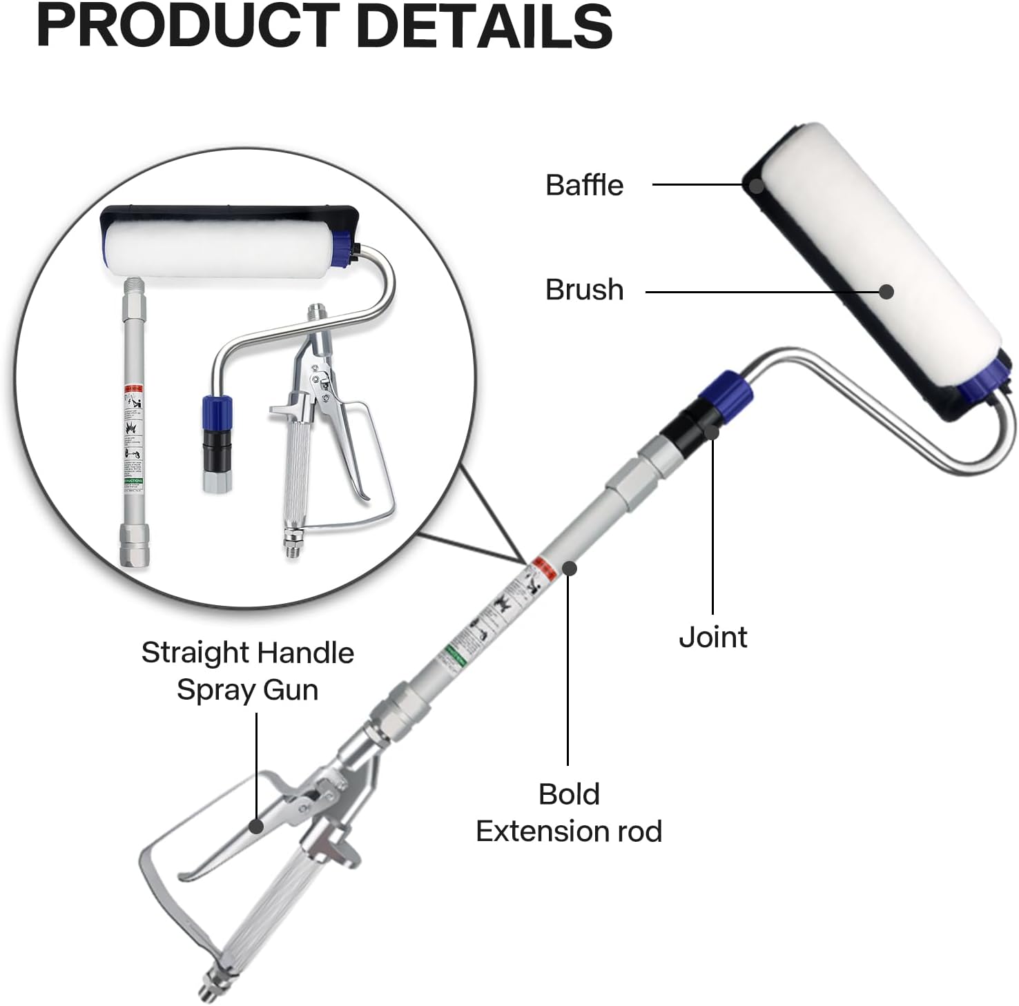 Airless Paint Sprayer Roller Inner Feed for High Pressure Airless Spray Gun with Wand Power Wall Brush Self-Priming Paint Roller 11.8 inch Extension Pole