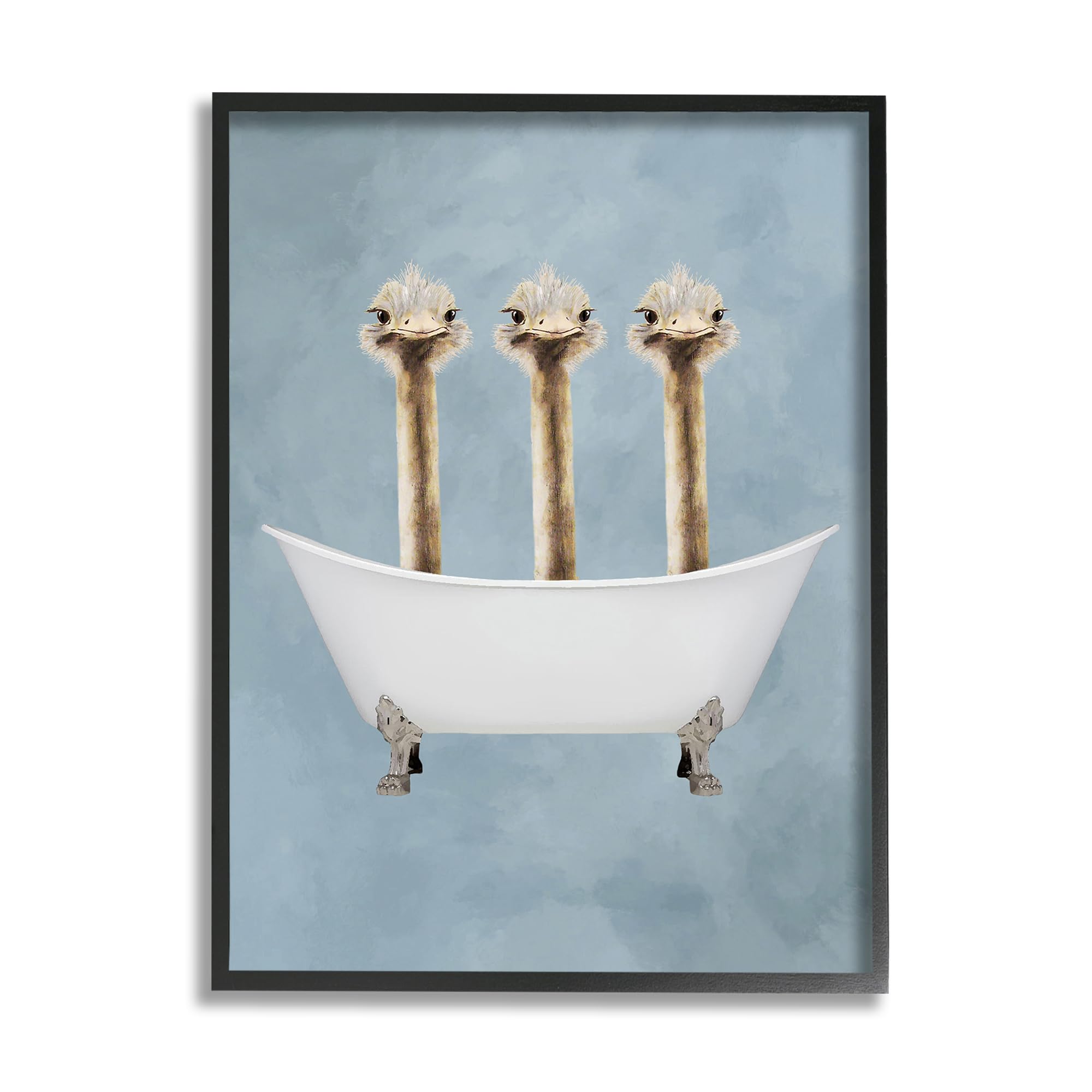 Three Ostriches Bathtub Cartoon, 16 x 20 Inch Framed Giclée Print