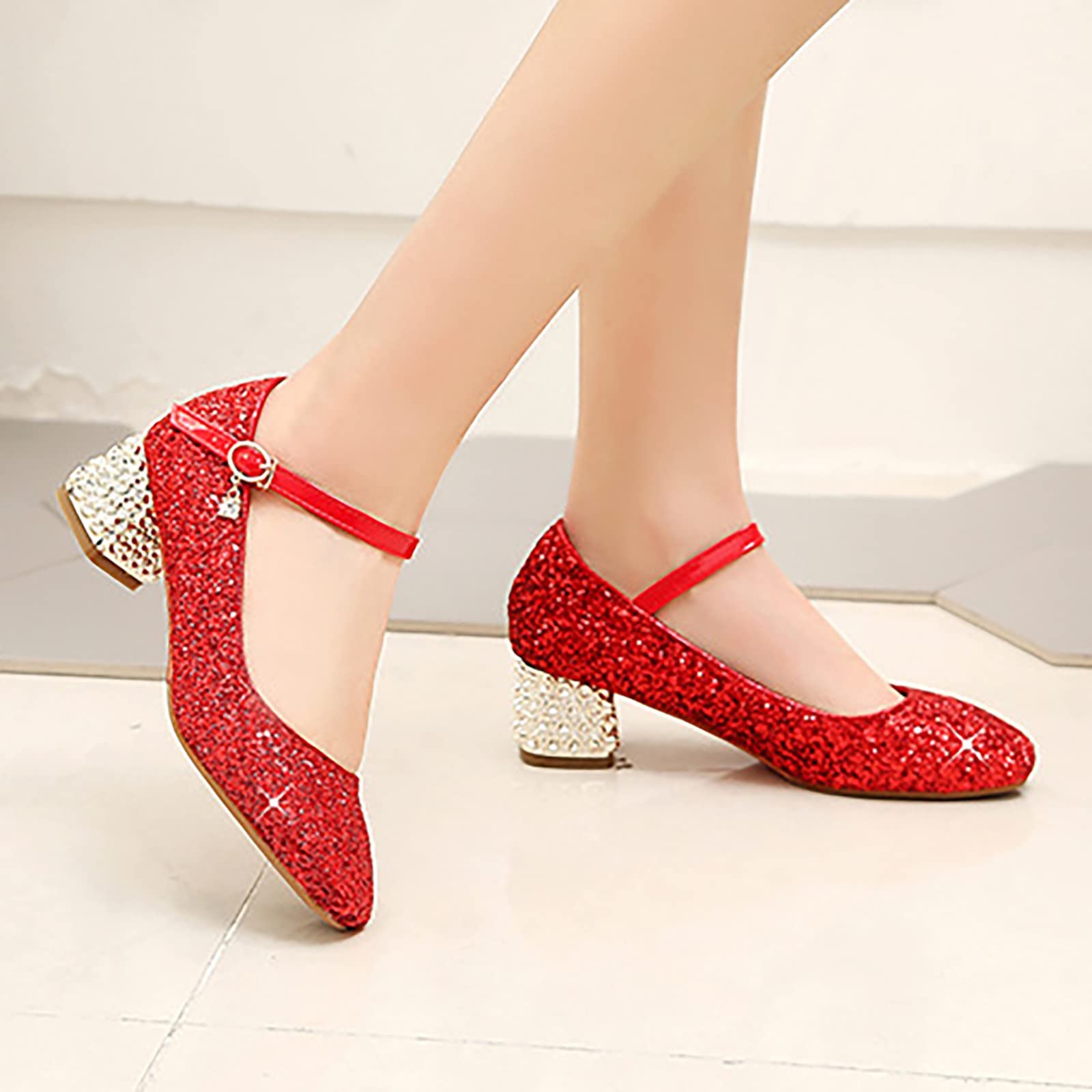 OBiQuzz Niños Niñas Casual Shiny 4.5cm Zapatos de Tacón Alto Cerrados Gancho y Hebilla de Lazo Zapatos de Princesa de Boda Antideslizante Zapatos de Niños