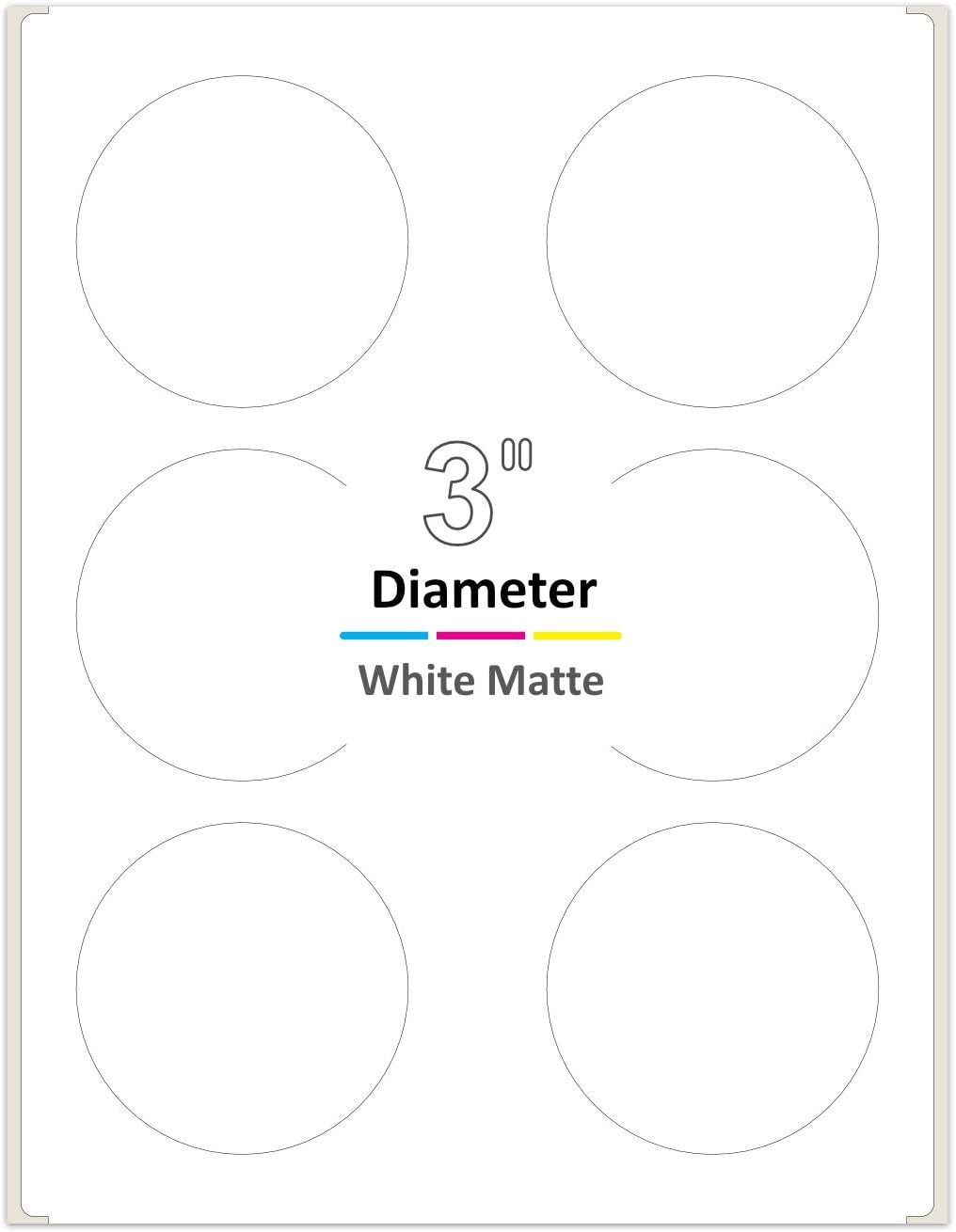 3 Inch Round Labels for Laser & Inkjet Printers, White Matte (600 Labels/100 Sheets)